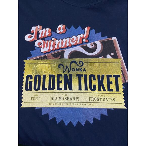 Willy Wonka Golden Ticket I'm a Winner Movie Film Graphic Blue Shirt Size XL - Picture 8 of 9